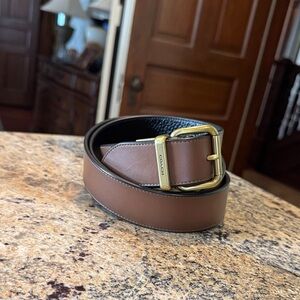 Coach Men's Brown/Black reversible Leather Belt with Gold Buckle